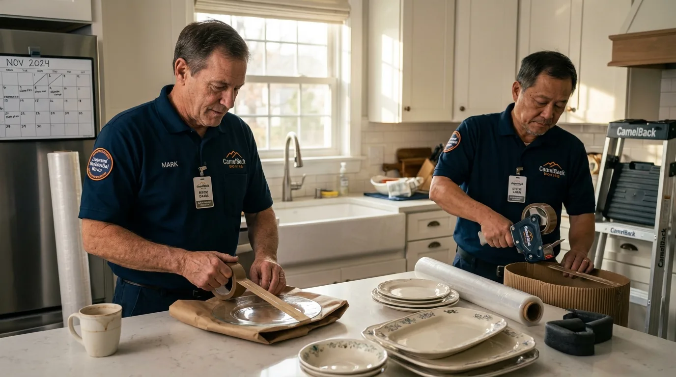 Professional crew packing kitchen dishware in Wakarusa, IN